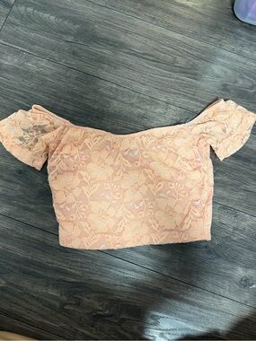 Women’s Peach Lace Off-Shoulder Crop Top
